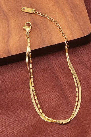 Gold TITANIUM  STEEL NON-TARNISH DOUBLE CHAIN NECKLACE