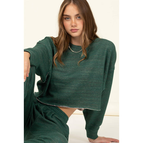 DROP-SHOULDER CROPPED TOP: HUNTER GREEN