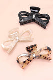 Black LARGE CUTE BOW RIBBON RHINESTONE HAIR CLAW CLIPS