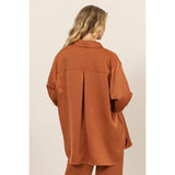 BUTTON-UP RELAXED OVERSIZED SHIRT: CHOCOLATE