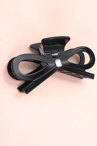 Black LARGE CUTE BOW RIBBON RHINESTONE HAIR CLAW CLIPS