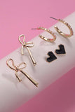 Gold JOSSLYN TRIO BOW HOOP HEART EARRINGS