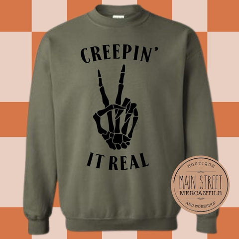 Skeleton hand peace sign creepin’ it real Graphic Top