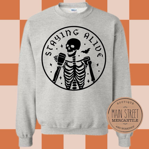 Staying alive skeleton with coffee Graphic Top