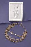 Gold JOSSLYN TRIPLE MULTI  BRACELETS WITH LARGE CROSS