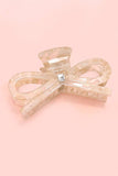 White LARGE CUTE BOW RIBBON RHINESTONE HAIR CLAW CLIPS