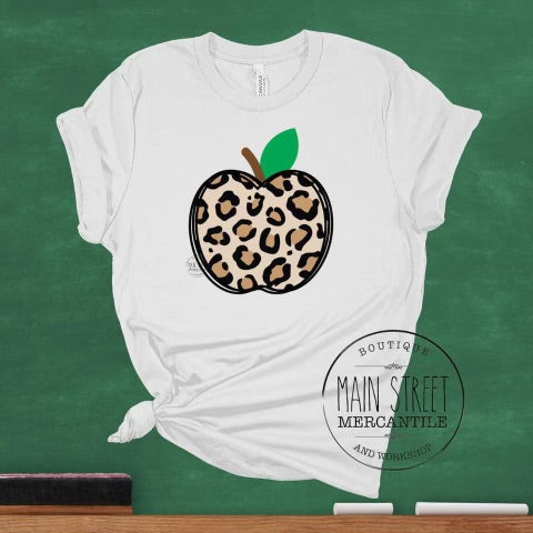 Leopard print apple Teacher Graphic Tee -41