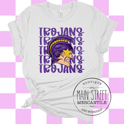 Purple and gold Trojan head Trojans graphic tee -13