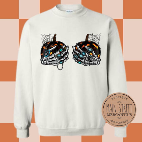 Skeleton hands holding pumpkins Graphic Top