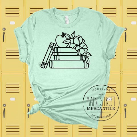 Books and flowers Teacher Graphic Tee -24