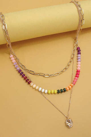 Gold JOSSLYN DOUBLE LAYER MULTI BEADED BEAN CHARM NECKLACE