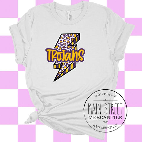 Lightning bolt purple and gold Trojans graphic tee -40