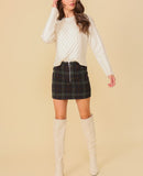 Zipper Check Tweed Mini Skirt