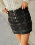 Zipper Check Tweed Mini Skirt