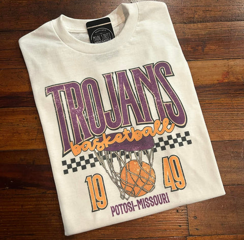 Trojan Basketball Vintage Hoop Graphic Top