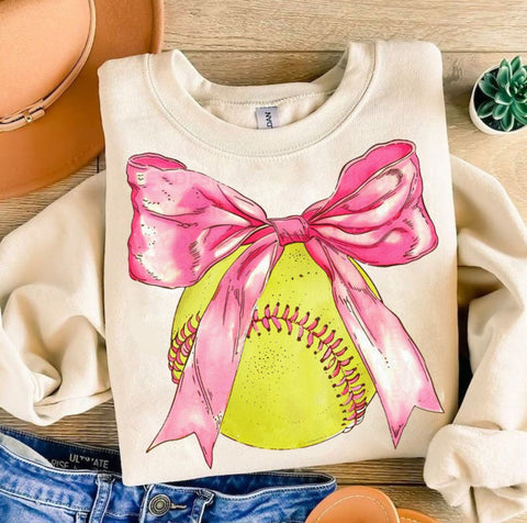 Softball Pink Ribbon Bow Graphic Top