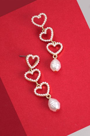 Dangling heart Pearl earrings