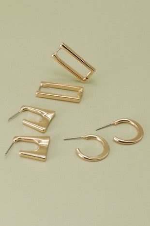 Gold rectangular dangle hoops