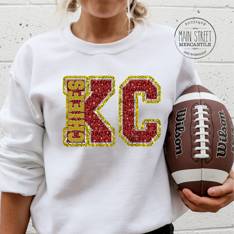 Glitter KC Letter Kansas City Cheifs Graphic Top