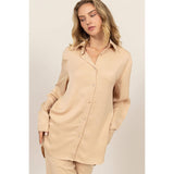 BUTTON-UP RELAXED OVERSIZED SHIRT: CHOCOLATE