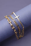 Gold JOSSLYN TRIPLE MULTI  BRACELETS WITH LARGE CROSS