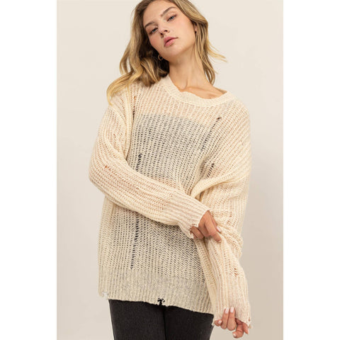 DISTRESSED KNIT SWEATER: ALPACA