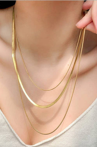 JOSSLYN by Wall to Wall - TITANIUM  STEEL NON-TARNISH LAYERED CHAIN NECKLACE | 40NK328: Gold