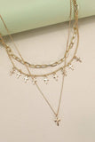 Gold CROSS CHARM MULTI LAYER NECKLACE