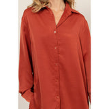 BUTTON-UP RELAXED OVERSIZED SHIRT: CHOCOLATE