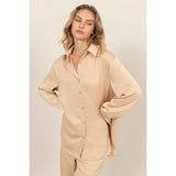 BUTTON-UP RELAXED OVERSIZED SHIRT: CHOCOLATE