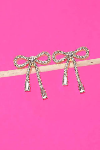 Gold RHINESTONE BOW DROP EARRING