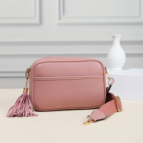 Pink Solid Color Tassel Camera Crossbody Bag