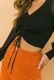 Knit and Chiffon Combination Crop Top featuring V Neckline