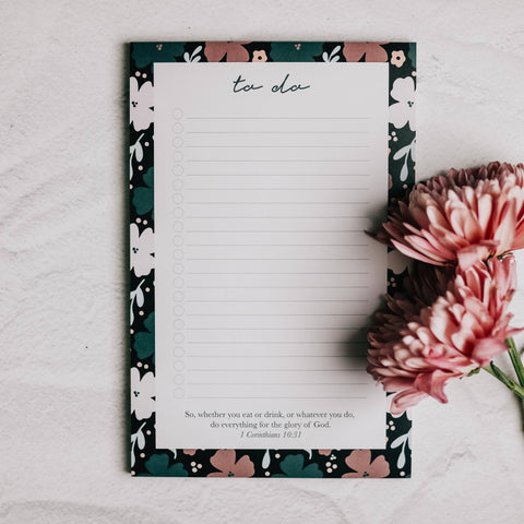 The Daily Grace Co - To Do Notepad - Teal Floral