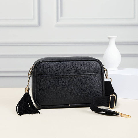 Black Solid Color Tassel Camera Crossbody Bag