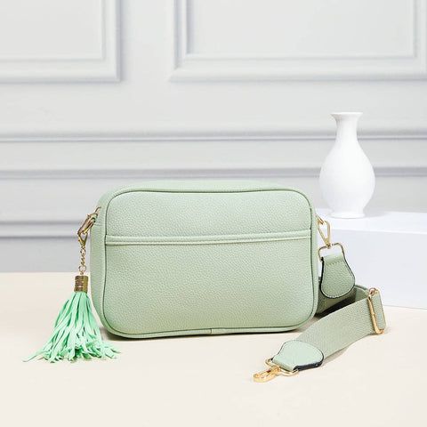 Sage Solid Color Tassel Camera Crossbody Bag