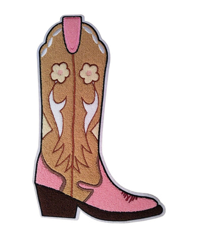 Scratch Decor - Pink Cowgirl Boot Large Chenille Iron-on Patch