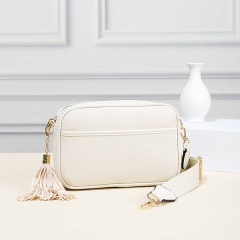 White Solid Color Tassel Camera Crossbody Bag