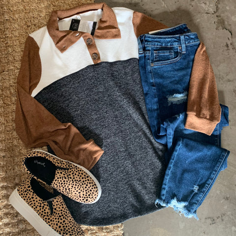 Collard Color Block Top