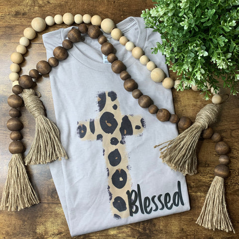 Leopard Blessed Cross graphic tee