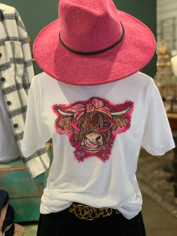 Pink Highland Cow graphic tee