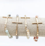 Dainty hammered cross pendant bracelet