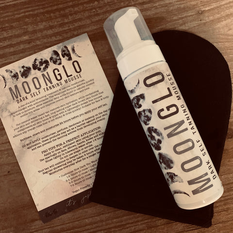 MoonGlo Self Tanning Mousse and application Mitt