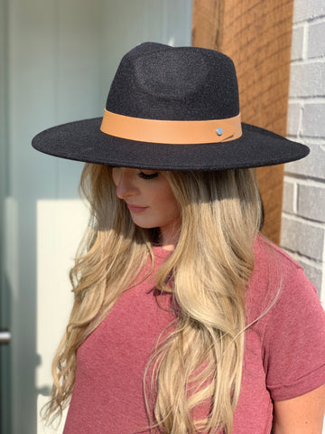 Black Felt hat with leather detail