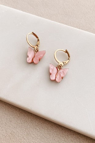 Pink Butterfly Hoop Earrings