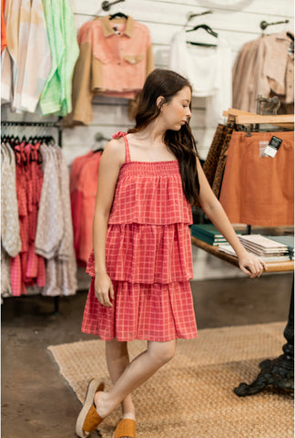 Pink Gingham Tiered Dress