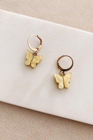 Yellow Butterfly Hoop Earrings